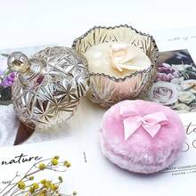 Luxury 4 Inch Glass Powder Container With 2 Soft Puffs For Loose Powder - 1 Beige 1 Pink Bow Puffs With Crown-amber - View 10