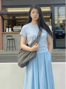 大容量纯色简约风格单肩包，优雅女士斜挎包，休闲百搭手提包，适合工作、学习、旅行，男女皆宜 - 深灰色 - 查看 7