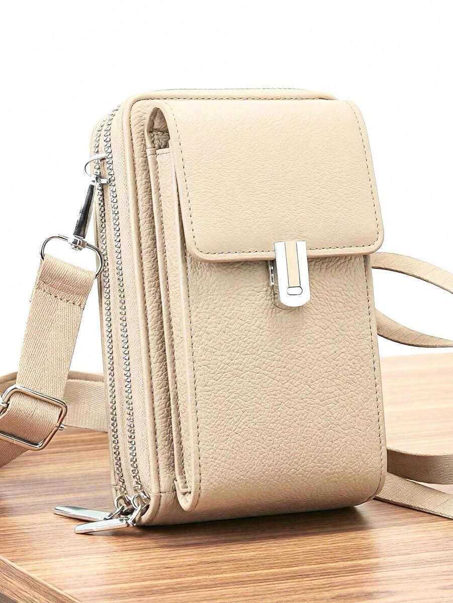 Tas Selempang Baru, Dompet Ponsel Multifungsi Kapasitas Besar dengan Resleting Ganda, Modis, Minimalis Namun Elegan dan Lembut, Cocok untuk Liburan Santai dan Kencan - Aprikot - View 1