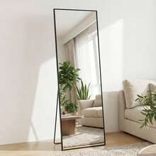58"X19" Espejo de Body entero de alta calidad, marco de aleación de aluminio que garantiza la estabilidad, diseño de pie para el dormitorio, negro - negro recto - Ver 1