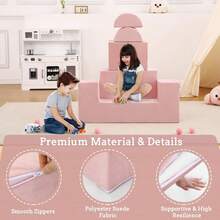 Sofá de juego infantil modular de 6 piezas, sofá de espuma para niños pequeños con funda extraíble - Rosa - Ver 3