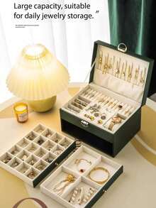 高端精致首饰盒，大容量多层抽屉式项链耳环金饰收纳盒，卧室浴室家具必备 - 彩色 - 查看 8