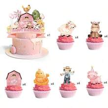 25 Stück rosa Bauernhof Kuchendekoration, Bauernhof Tier Kuchendekoration, Geburtstags Party Zubehör, Kuh Geburtstags Party Zubehör, Bauernhof Thema Feier oder jede rustikale Veranstaltung mit eleganter Kuchendekoration, umfassender Set bietet verschiedene dekorative Elemente um Blumenarrangements und mehrstöckige Kuchendesigns an die Bauernhof Szenerie anzupassen - Bauernhof - Übersicht 8