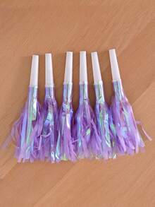 6件套彩色拍手器/哨子，配有金属流苏和丝带，适合作为生日派对礼物、毕业典礼、新年派对装饰、运动主题派对礼物、婚礼、男孩女孩派对礼物、婴儿派对、节日庆典、返校礼物等。 - 彩色 - 查看 5