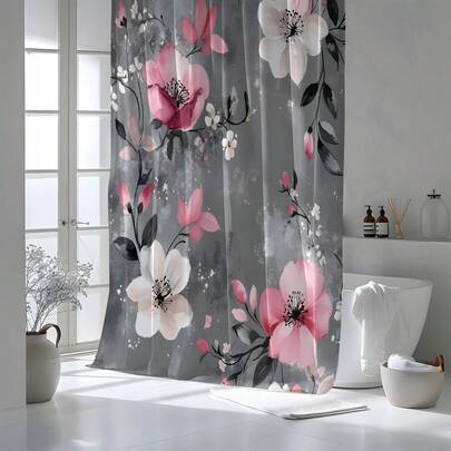 1 tấm rèm tắm in họa tiết hoa, chất lượng cao, trang trí nhà cửa, hiện đại, đa năng, phù hợp với phòng tắm, rèm tắm dùng được cả bốn mùa, kèm 12 móc treo.