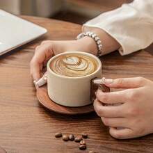 Bộ 1 tách cà phê gốm sứ kiểu cổ điển 8.45oz kèm đĩa lót, thiết kế cốc thẳng cổ điển, cốc cà phê thủ công chống bỏng, cốc trà miệng rộng cao cấp có họa tiết hoa kéo, thích hợp cho gia đình, quán cà phê và làm quà tặng. - màu nâu - Xem 6