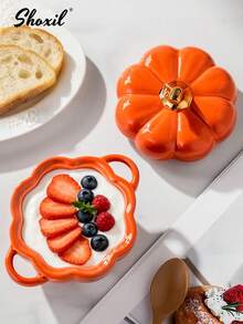 shoxil 1 chiếc bát sứ hình quả bí ngô có nắp, dùng làm nồi súp, bát đựng salad sáng tạo - bát đựng súp hầm, bộ bát đựng salad tráng miệng, thích hợp cho nhà bếp và bàn ăn. - Nồi súp - Xem 6