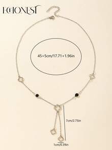 Bộ 2 món gồm: Dây chuyền hình cỏ bốn lá bằng thép không gỉ mạ bạc và mặt kính đen hình chữ Y + Dây chuyền dài hình cỏ bốn lá ba vòng tròn bằng kính đen. - Bạc - Xem 5