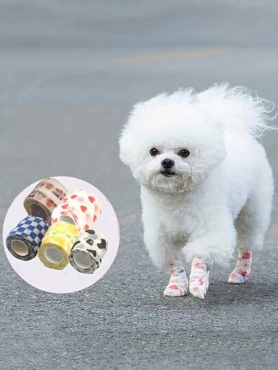 Bộ 3 miếng bảo vệ chân chó bằng vải không dệt tự dính, họa tiết dễ thương, dùng khi đi dạo.