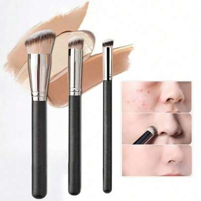 Set de 3 piezas de brochas profesionales para base y corrector, para una aplicación suave y uniforme de maquillaje líquido y en crema