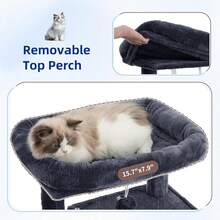 Tree, Tower Indoor Cats, 43.3 Inch Tree Tower With Sturdy Steel Tube, Hammock, Condo Small Cats And Kittens, Scratching Post, Smoky Gray GCT004SG - Light Grey - View 2