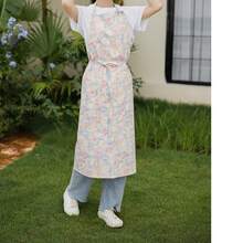 一件碎花围裙，法式田园风格领带/腰带，防污防油，双侧口袋，适合厨房、咖啡馆、烘焙、园艺等各种场合，四季皆宜。 - 紫色花2 - 查看 3