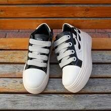 Platform Mixed Color Unisex Shoes Fashion Increase Runway Sport Casual Trainers Red Fire Sewing Outdoor Sneakers Tennis Female Skateboard Shoes - 黑與白 - 查看 16