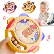 1pc Cartoon Hand Drum, Baby Toy, Children's Clapping Rattle, Music Education, Kindergarten Party Gift Percussion Instrument, Pink And Yellow - Multicolor - View 3