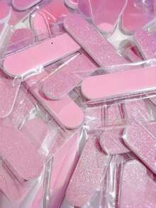 4pcs/Set Glitter Pink Dual-Sided Disposable Mini Nail Files, Suitable For Nail Buffing And Polishing, Professional Manicure Tools - Pink - View 1