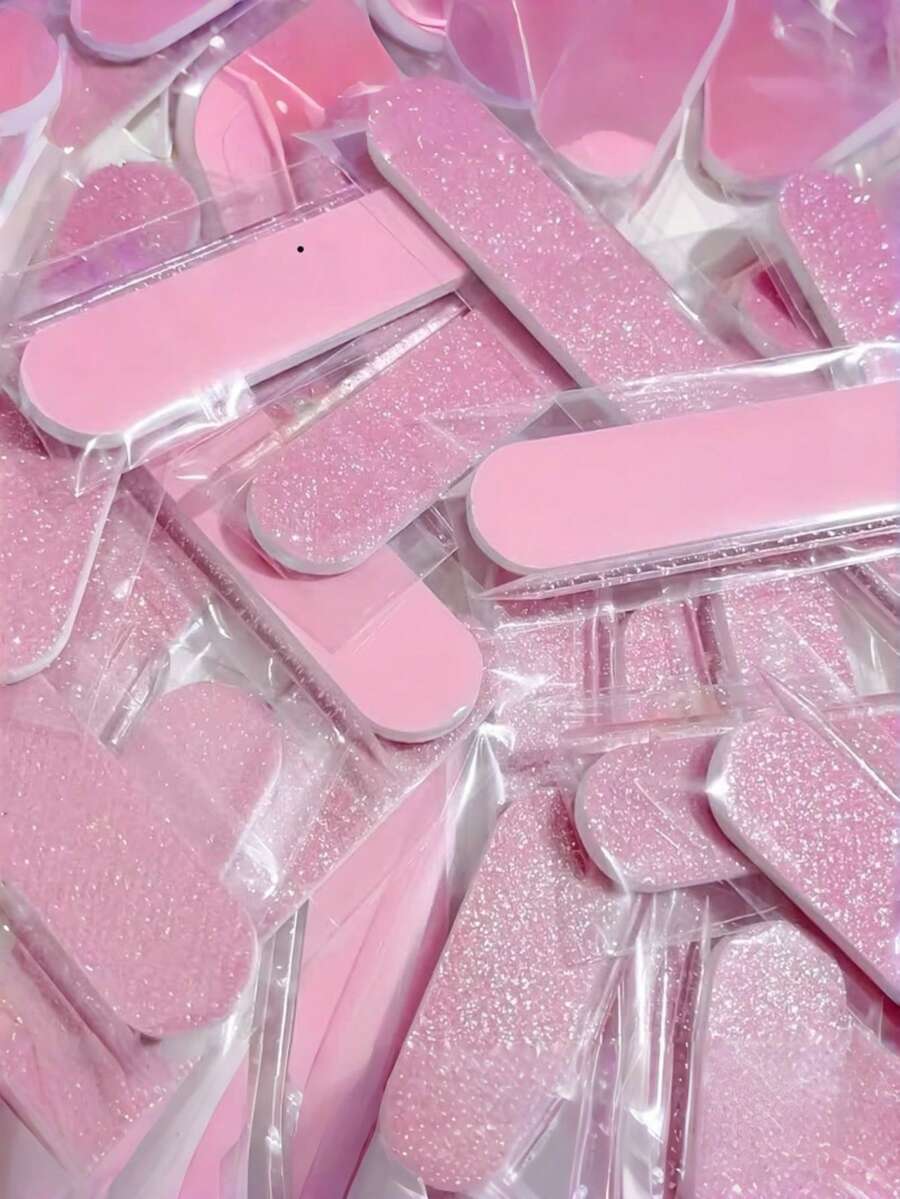 4pcs/Set Glitter Pink Dual-Sided Disposable Mini Nail Files, Suitable For Nail Buffing And Polishing, Professional Manicure Tools - Pink - View 1