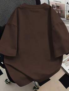 大尺碼女款貓爪印花圓領T恤，貓咪吃壽司圖案，適合夏季假期、新年、情人節、母親節等場合。休閒夏季上衣，時尚袖口印花短袖。適合夏季假期、海灘、度假、春夏 - 咖啡棕 - 查看 2