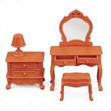Dollhouse Vanity Set: Mini Furniture Bedroom Scene Accessories, Vanity, Nightstand, Dressing Table - Multicolor - View 14