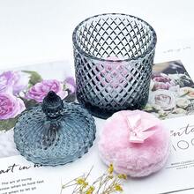 Luxury 4 Inch Glass Powder Container With 2 Soft Puffs For Loose Powder - 1 Handle 1 Bow Pink Puffs With Pointed Cylinder-gray Blue-large - View 4
