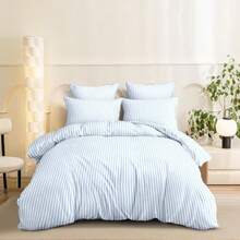 Blue Striped Duvet Cover Queen Size White Stripe Duvet Cover Dorm Bedding Set 3 Pieces Soft Lightweight Washed Microfiber Farmhouse Bedding Set Gifts For Women Men - 01 藍色條紋 - 查看 5