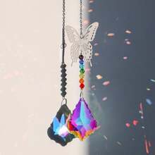 Colgante de vidrio Suncatcher vidrio iridiscente arco iris forma de lágrima adorno colgante de ventana reflectante de luz hoja de mapa - Croma - Ver 1