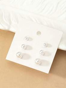 3 Pairs Fashion Double-Sided Elegant Pearl Stud Earrings, No Card - White - View 5