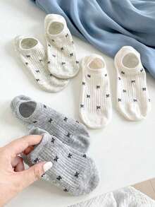 5 Pairs Women's Sweet Bow Minimalist Invisible Boat Socks, Breathable Mesh Socks, Suitable For Spring & Summer - Multicolor - View 7