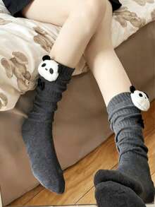 1 Pair White Regular Socks, Panda JK Doll 3D Printed Mid-Calf Socks, Black & White Cartoon Mid-Calf Socks, Cute Japanese Style Versatile Leg Warmers Socks, Ideal Gift For Valentine's Day, Back To School Season, And Other Holidays - Multicolor - View 12