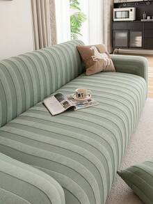 1 buah Sarung Sofa Jacquard Kain Mewah, Pelindung Sofa Warna Polos, Ramah Hewan Peliharaan, Anti Selip, Anti Kotoran, Anti Gores, Cocok untuk Semua Musim, Elastis & Dapat Dicuci dengan Mesin, Cocok untuk Sofa 1/2/3/4 Dudukan - Hijau - View 6