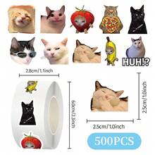 500 piezas/Rollo Pegatinas con expresiones divertidas de gatos, pegatinas decorativas lindas, etiquetas para sellar regalos, decoraciones, recuerdos de fiesta, regalos divertidos, adecuadas para cuadernos, teléfonos, guitarras, refrigeradores, pegatinas de recompensa de dibujos animados, pegatinas para regalos - Multicolor - Ver 9