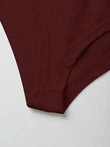 Maternity Bodysuit, Solid Color Round Neck, Minimalist Versatile Slim Fit Summer Red - Red - View 4