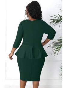 Plus Size Vintage Peplum Pencil Dress For Work Or Church - 綠色 - 查看 3