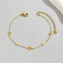 1pc Gold-Plated Minimalist Hollow Cross Stainless Steel Bracelet, Suitable For Women's Daily Wear And Gift Giving - CL-7586 - View 7