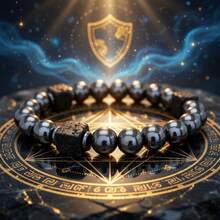 男士熔岩珠手链 舒缓压力 赤铁矿手链 接地疗愈 平静心绪 平衡能量 男士手链 - 黑色 - 查看 3