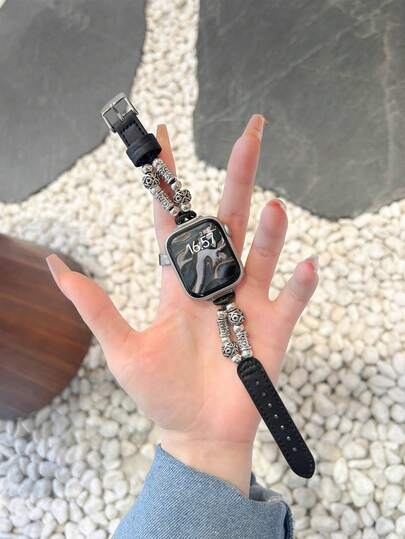 New Vintage Beaded Patchwork High-Quality Synthetic Leather Watch Band, Compatible With Apple Watch Series 1/2/3/4/5/6/7/8/9/10/SE/Ultra, Fits 38mm 40mm 41mm 42mm 44mm 45mm 49mm, Fashionable Elegant Retro Design