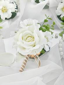 Hoa cài áo giả cho nam, ghim cài ve áo chú rể/phù rể, thích hợp cho đám cưới, dạ hội, tiệc kỷ niệm, lễ hội trường, lễ tốt nghiệp. - trắng - Xem 16