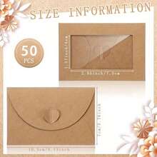 50个迷你牛皮纸信封，心形封口，心形主题，心形图案，无羽毛，适用于婚礼、生日、派对DIY邀请函 - 多色 - 查看 2