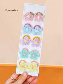 10个/套 手工钩编花朵发圈，5种柔和颜色 - 粉色、蓝色、紫色、薄荷绿、黄色 - 适合女孩，日常佩戴、旅行、拍照 - 彩色 - 查看 11