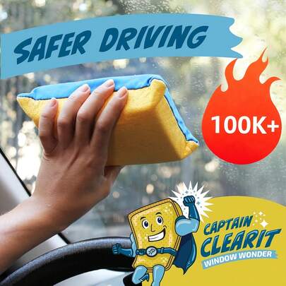 1개 캡틴 클리어 윈도우 미라클 - 대형 초흡수성 김서림 방지 스펀지, 자동차, 거울, 유리 등에 적합 - 자국을 남기지 않고 청소하기 쉬움, 실내 및 실외 사용, 실내 청소 - 최적화된 디자인 - 흡수성 스펀지