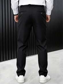 男士商务休闲直筒裤，春夏秋季款，男士修身简约长裤/男士休闲裤/男士正装裤 - 黑色 - 查看 4