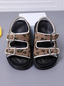 1双男女通用复古PU魔术贴平底凉鞋，软底防滑儿童沙滩鞋，适合夏季穿着 - 卡其色 - 查看 5