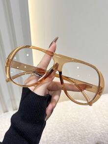 1pc Women's Casual Retro Large Frame Black Fashion Plain Glasses, Suitable For Daily Wear And Street Photography - Multicolor - View 5