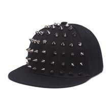 Edgy Spike Studded Hip Hop Cap Flat Brim, Unisex Snapback With Metal Stud Detailing, Adjustable, Black/Blue/Khaki/Off-White, Streetwear - 銀色 - 查看 1
