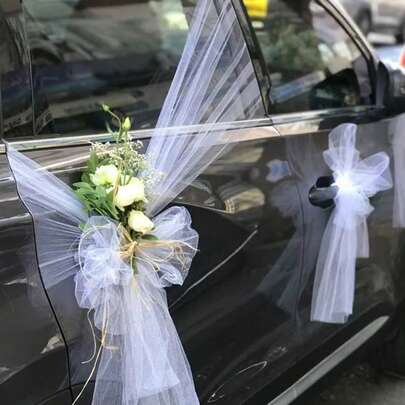 1 Bộ Khăn Che Xe Cưới, Vải Lưới Trong Suốt Màu Trắng Trang Trí Cửa Xe, Ruy Băng Trang Trí Xe Cưới, Phụ Kiện Trang Trí Xe Cưới Cho Cô Dâu, Phông Nền Cổng Vòm Lễ Cưới, Trang Trí Bàn Ghế (Khăn Trải Bàn) Cho Trang Trí Xe Cưới, Trang Trí Chỗ Ngồi Trong Nhà/Ngoài Trời
