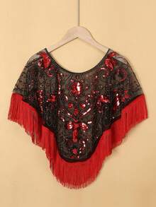 1 chiếc khăn choàng kiểu áo choàng đính sequin và ngọc trai, áo khoác ngoài dự tiệc. - Nhiều màu - Xem 3