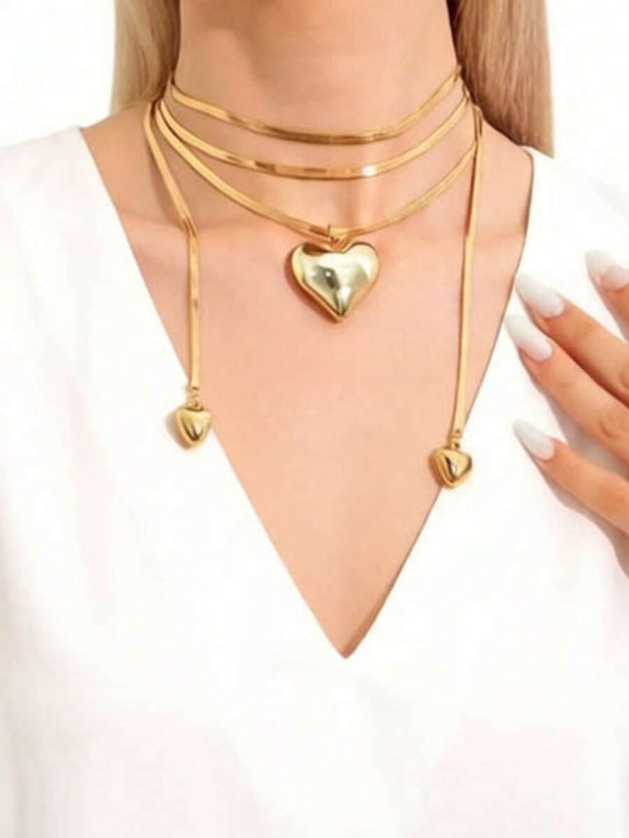 1pc Exaggerated Golden Heart Pendant Necklace, Unique Gift For Women Parties