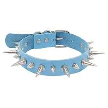 1件哥特朋克摇滚铆钉皮革项链颈链 - 黑色 - 查看 5