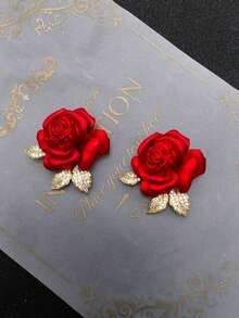 Broche de mujer con decoración de cristal en forma de rosa roja, de moda y versátil - Rojo - Ver 2