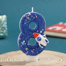 1 peça/2 peças Velas Numéricas Criativas de 0 a 9, Design de Laço Rosa e Foguete Espacial Azul Escuro, Adequado para Meninos e Meninas, Velas Decorativas para Bolos, Velas para Festas Temáticas, Ideal para Aniversários de Crianças, Aniversários e Chás de Bebê - Arco/Foguete - Visão 12