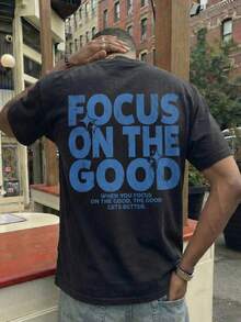 Camiseta negra con estampado de lema positivo con brillo, estilo casual de calle y diseño inspirador - Negro - Ver 1